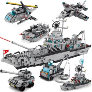 Ulanlan Navy Destroyer Building Block Set, Warship Building kit 6 in 1 Military Battleship Building Set Toy Gift for Boys Aged 8 +, Adult Gift 1560 Pieces