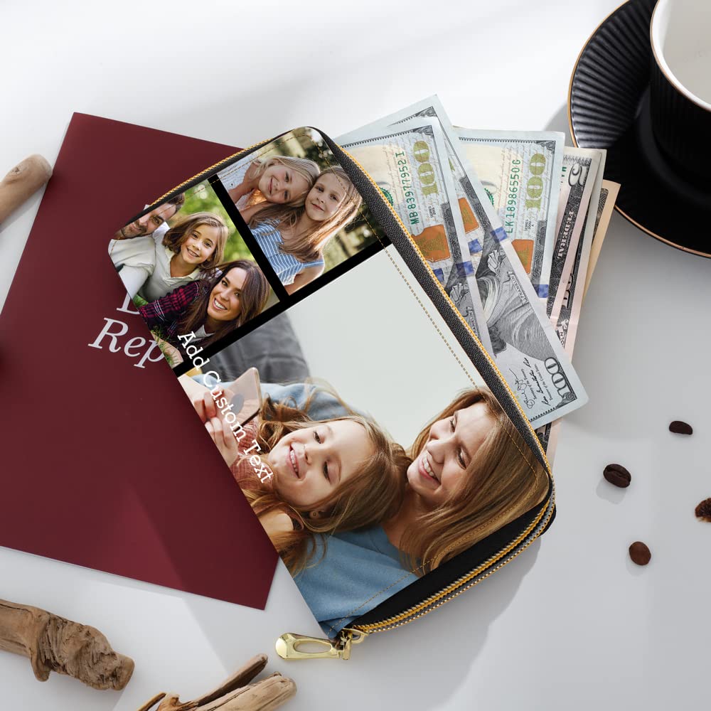 REMFACIO Personalised Photo Wallet Custom Long Leather Wallet for Women Large Capacity Wallet Ladies Purse with Multiple Card Holders Photo Purses Gifts for Her (E)