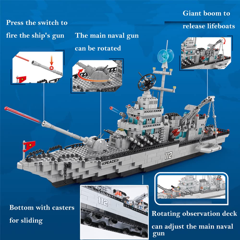 Ulanlan Navy Destroyer Building Block Set, Warship Building kit 6 in 1 Military Battleship Building Set Toy Gift for Boys Aged 8 +, Adult Gift 1560 Pieces