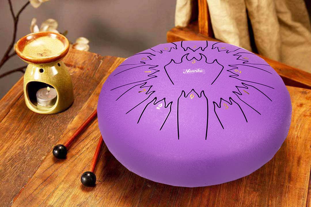 Nanrika Steel Tongue Drum, 12 Inch 13 Note,Percussion Instrument, Hand Pan Drum, With Bag, Music Book, Drumstick and Finger Cover (Lavender)