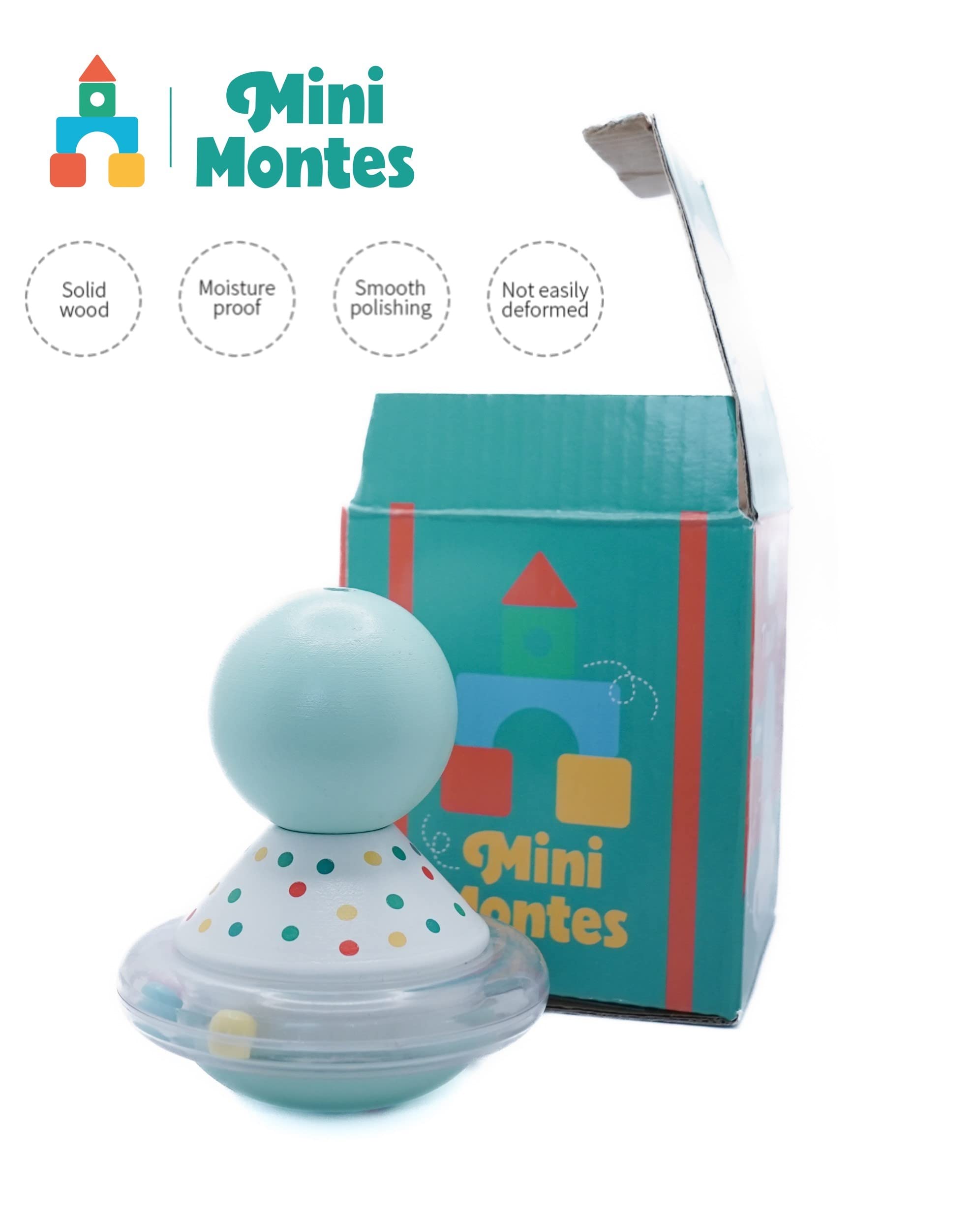 Mini Montes Wooden Tumbler Wobble Spin Pull Toy, Montessori Toys for 1 Year Old, Toys for 1 Year Old Boy Girl, Toys for Ages 0-2, Baby Toys, Sensory Toys, Tummy Time Toys, Gifts for Kids