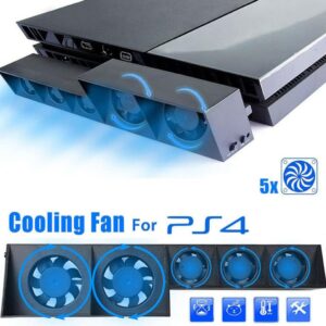 CurcKua Console Cooler PS4 Cooling Fan Temperature Control 5 Fan Heat Exhaust Fan for 4 Console Black.