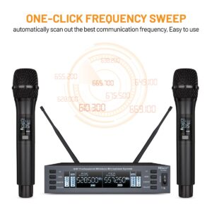 Hiberr Vocal Wireless Microphone, Dual Channel UHF Wireless Mic 2x60 Adjustable Frequencies, Microphone Wireless Distance 300Ft Range, for Singing, Small Concerts, DJ Performances(YU-E20) (YU-E20H)