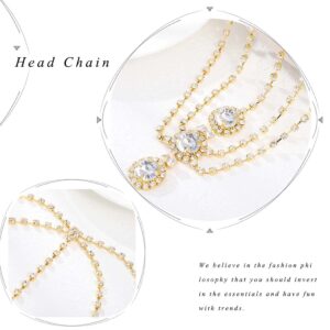 Aularso Layered Head Chain Rhinestone Head Jewelry Gold Wedding Headbands Chain Crystal Fprehead Headpieces for Women (Gold)