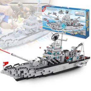 Ulanlan Navy Destroyer Building Block Set, Warship Building kit 6 in 1 Military Battleship Building Set Toy Gift for Boys Aged 8 +, Adult Gift 1560 Pieces