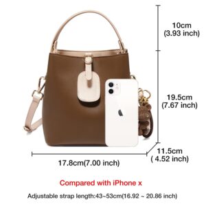 FOXLOVER Women's Small Split Leather Bucket Bag Lady Handbag Stylish Hobo Female Bag Purse (Brown)