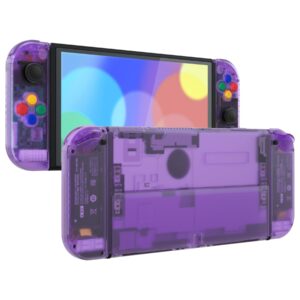 extremerate diy full set shell for nintendo switch oled, replacement console back plate & kickstand, custom ns controller housing with full set buttons for nintendo switch oled - clear atomic purple