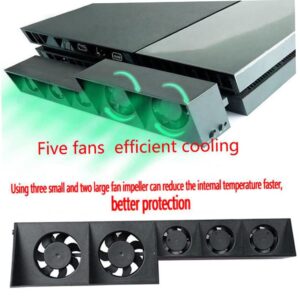 CurcKua Console Cooler PS4 Cooling Fan Temperature Control 5 Fan Heat Exhaust Fan for 4 Console Black.