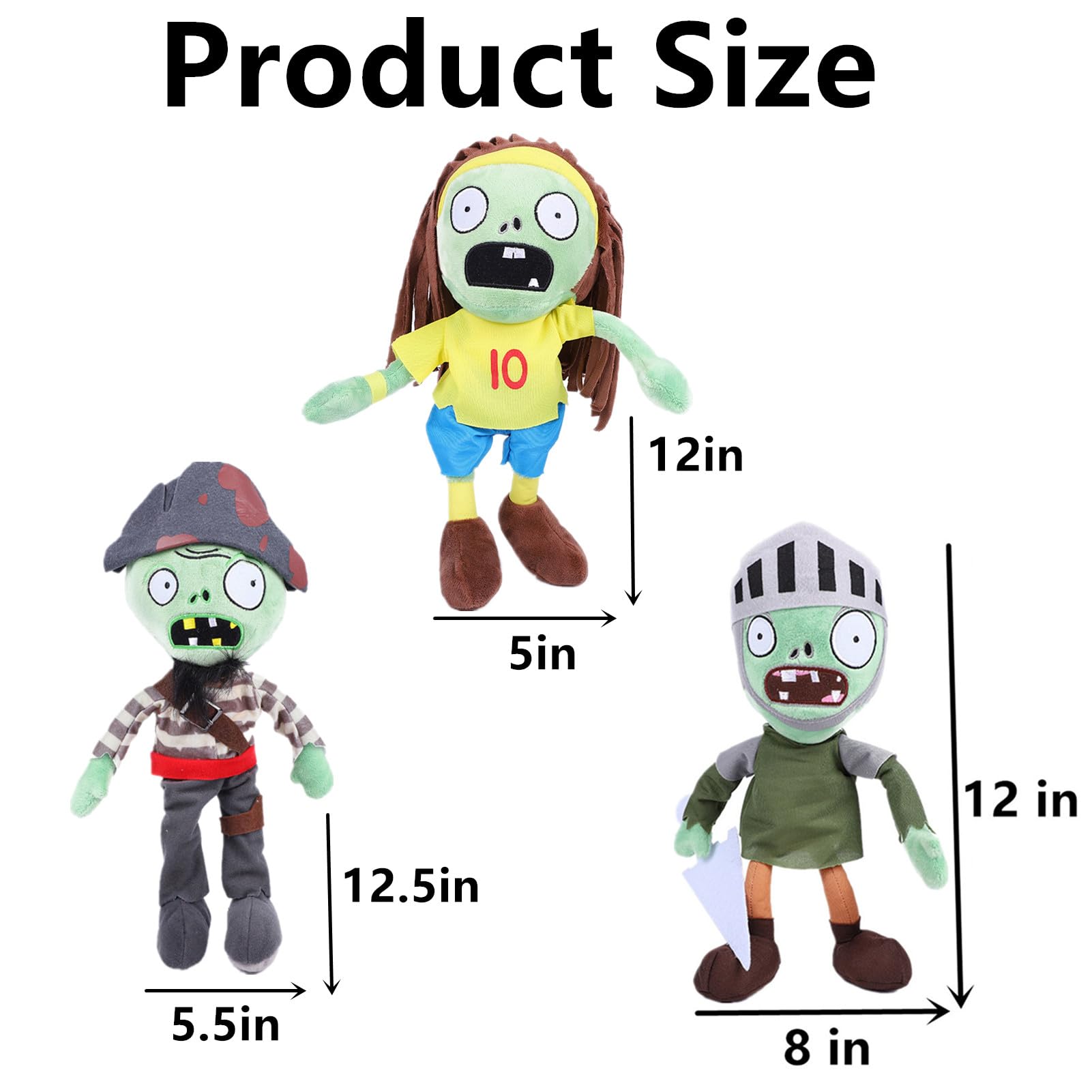 JHESAO 3 PCS Plants and Zombies Plush Zombies Sets Toy Captain Zombie, 1 2 Stuffed Soft Knight Zombies Doll, Football Zombies PVZ Plush Figure Doll New