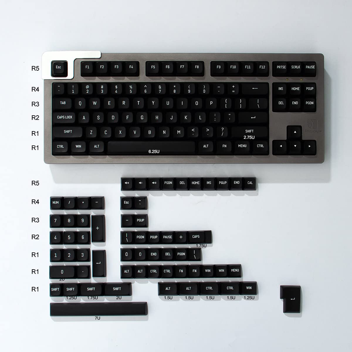 Black Keycaps Doubleshot MSA Profile 150 Keys Custom Keycaps for 61/64/68/84/87 Mechanical Gaming Keyboards