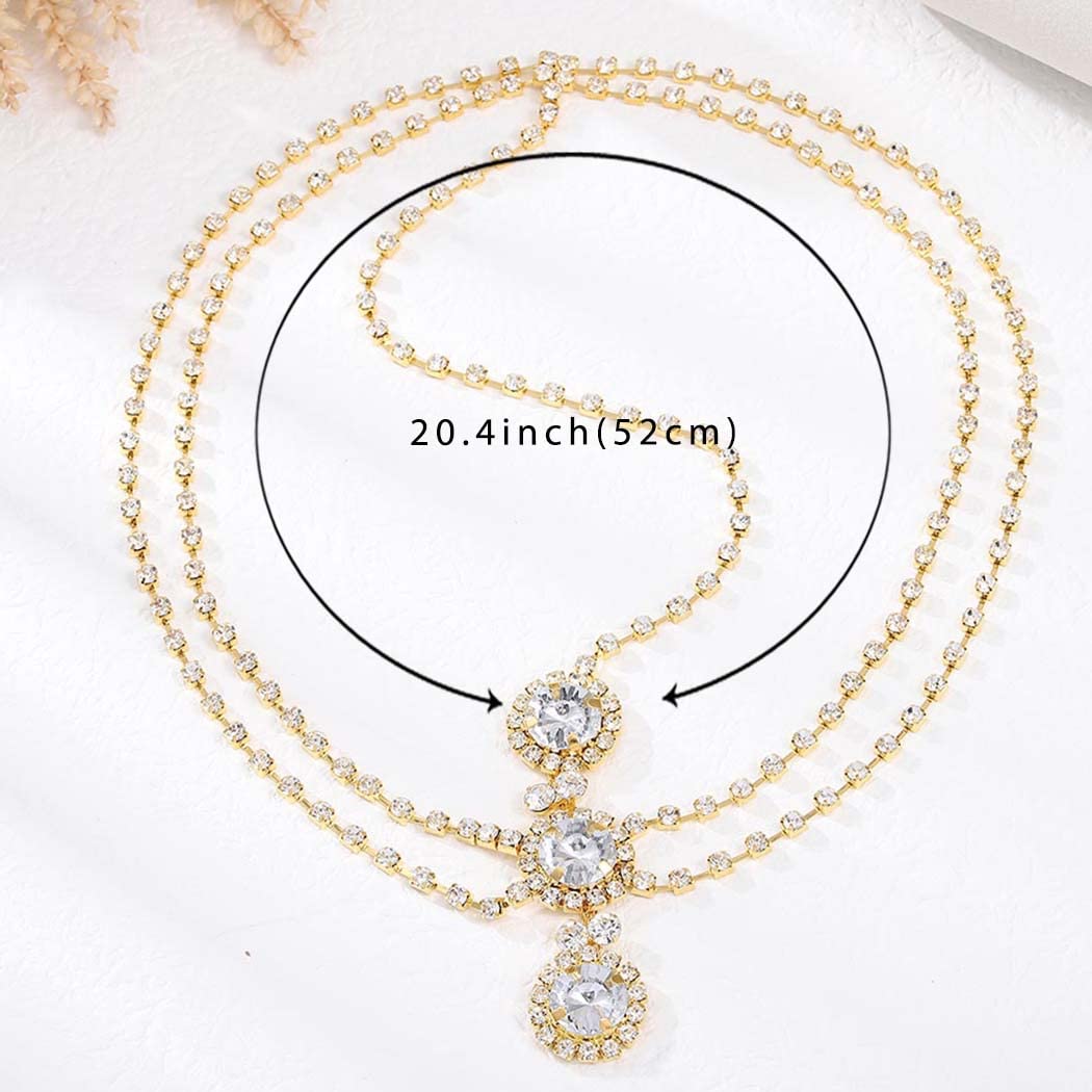 Aularso Layered Head Chain Rhinestone Head Jewelry Gold Wedding Headbands Chain Crystal Fprehead Headpieces for Women (Gold)