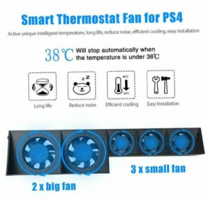 CurcKua Console Cooler PS4 Cooling Fan Temperature Control 5 Fan Heat Exhaust Fan for 4 Console Black.