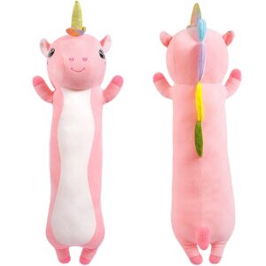 Unicorn Plush Pillow Long Soft Unicorn Body Pillow Big Unicorn Stuffed Animal Toys Cute Large Hugging Pillow Kawaii Toy for Kids Girls Children Baby Shower Birthday Valentine(Pink, 70cm/27.5Inch)