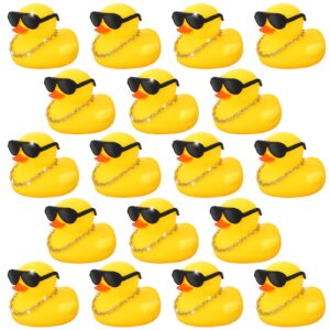 18 Pcs Mini Rubber Ducks Baby Shower Tiny Rubber Ducks Bulk with Sunglasses, Float Bath Toys Bathtub Duckies Mini Ducks for Shower Birthday Party Favors Carnival Gift (Yellow)