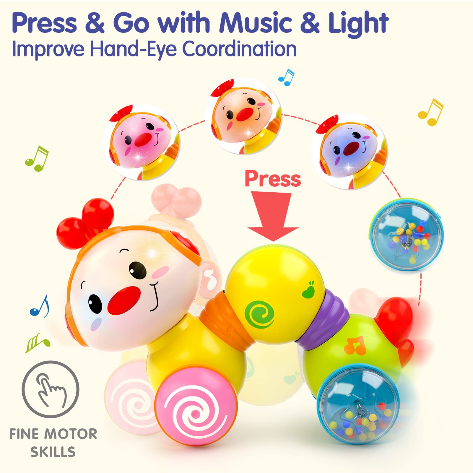 1 Year Old Girl Gifts Baby Toys 6-12 Months+ Press & Go Music Light Toys for 1 Year Old Girl, Toys for 1 + Year Old Girl Boy Baby Toys 12-18 Months Baby Toys 6 to 12 Months Toys for 1 Year Old Boy