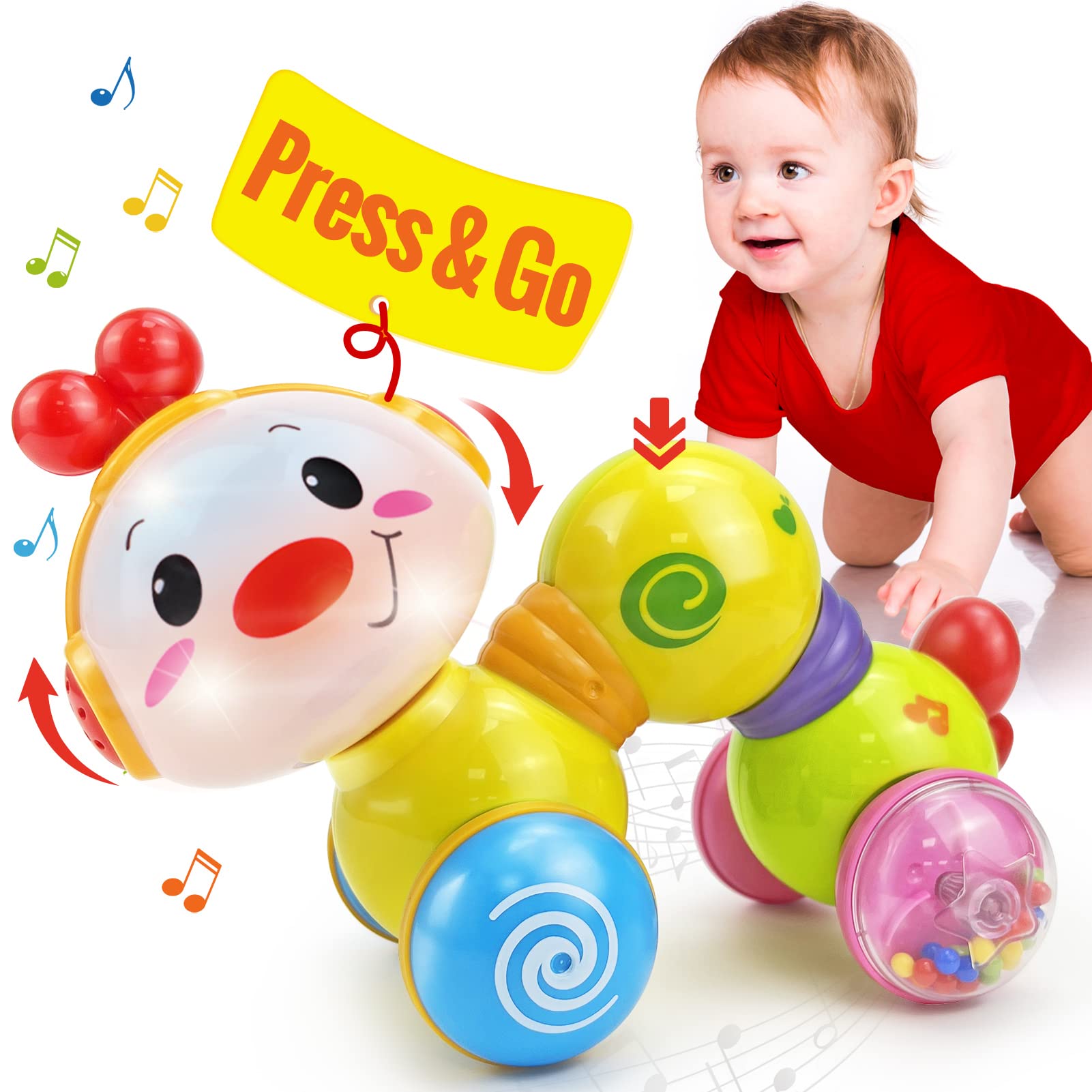 1 Year Old Girl Gifts Baby Toys 6-12 Months+ Press & Go Music Light Toys for 1 Year Old Girl, Toys for 1 + Year Old Girl Boy Baby Toys 12-18 Months Baby Toys 6 to 12 Months Toys for 1 Year Old Boy