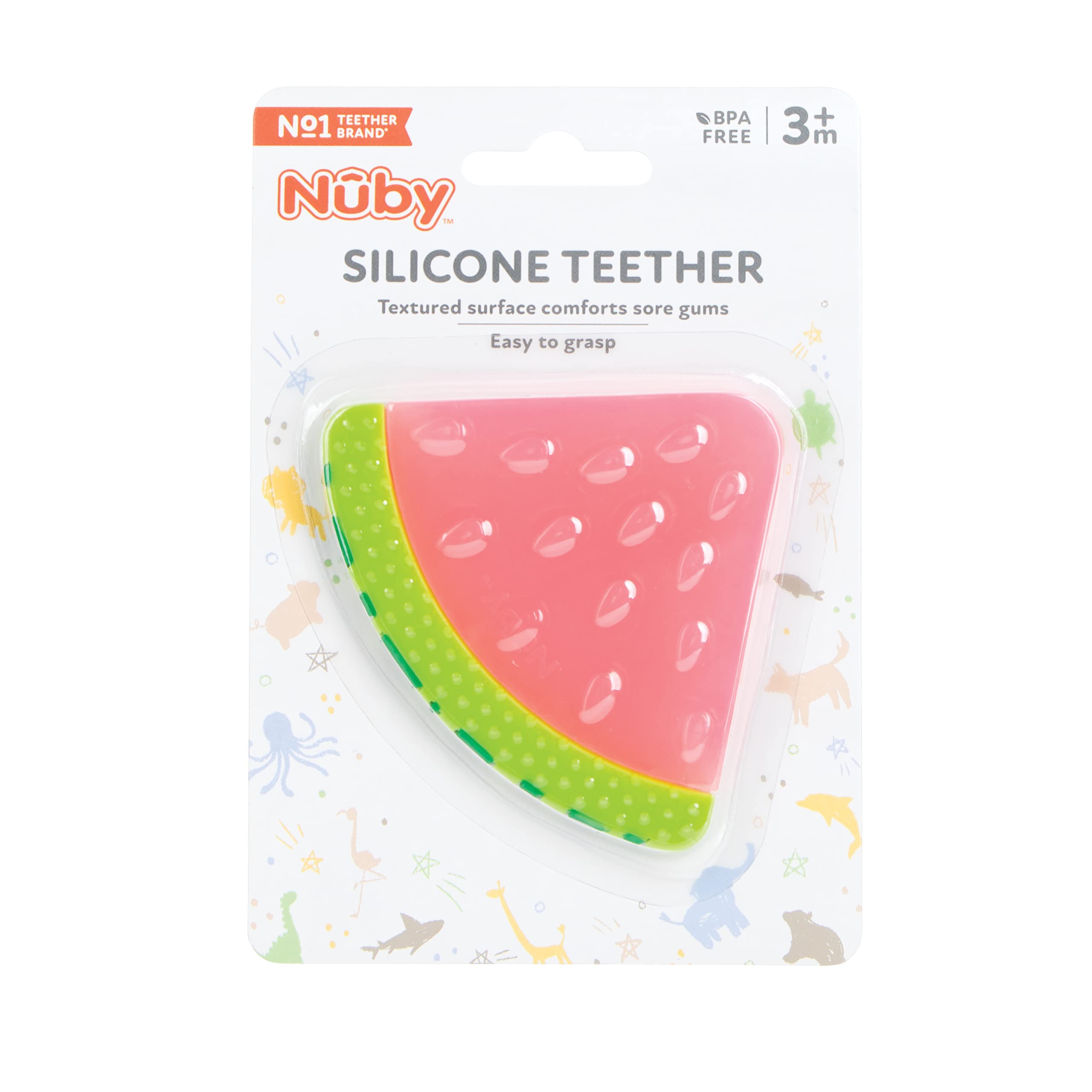 Nuby 100% Silicone Fruit Teether, Watermelon 3M+