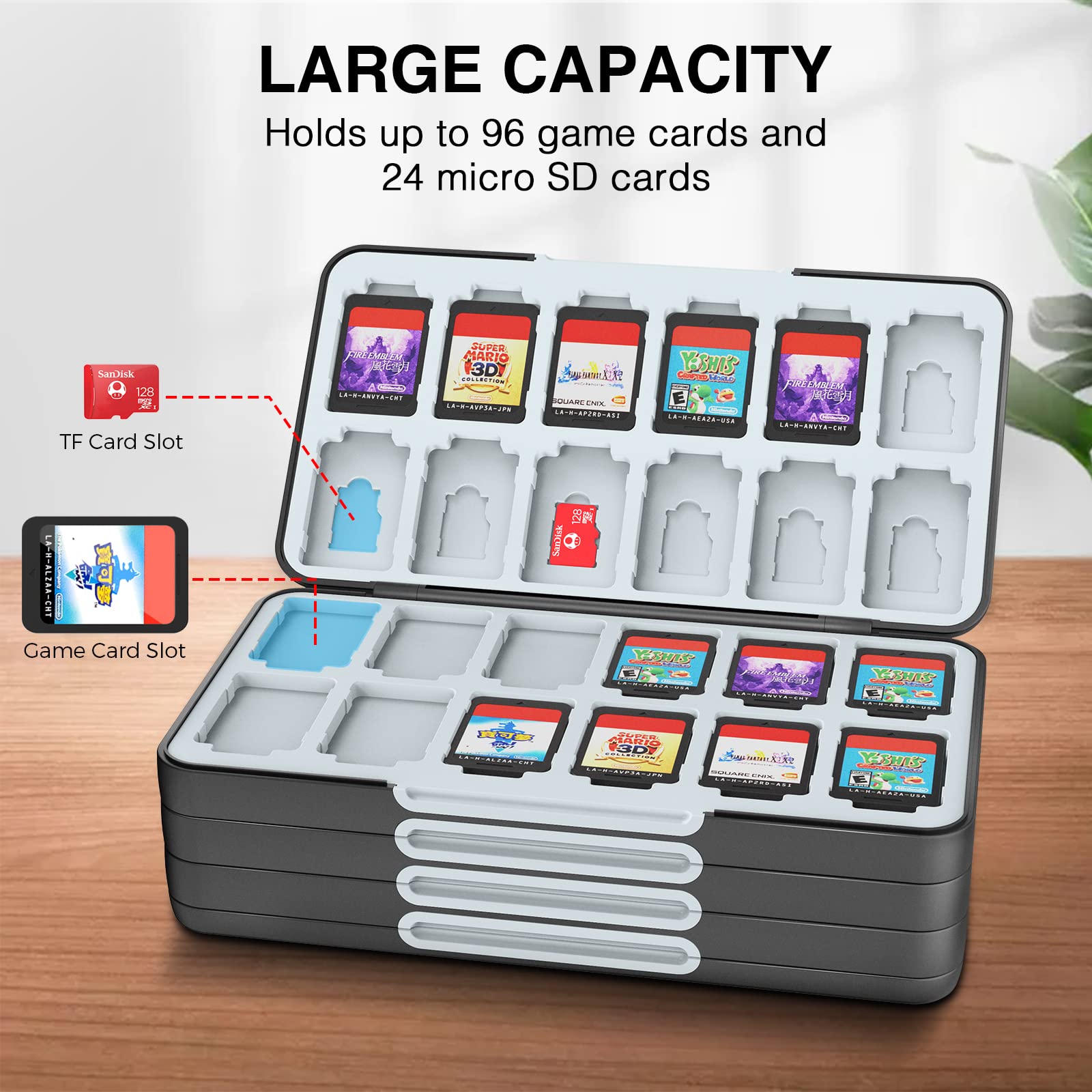 HEIYING Game Card Case Holder Compatible with Nintendo Switch& Switch OLED,Portable Switch Lite Game Card Storage with 96 Game Card Slots and 24 Micro SD Card Slots.