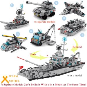 Ulanlan Navy Destroyer Building Block Set, Warship Building kit 6 in 1 Military Battleship Building Set Toy Gift for Boys Aged 8 +, Adult Gift 1560 Pieces