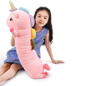 Unicorn Plush Pillow Long Soft Unicorn Body Pillow Big Unicorn Stuffed Animal Toys Cute Large Hugging Pillow Kawaii Toy for Kids Girls Children Baby Shower Birthday Valentine(Pink, 70cm/27.5Inch)