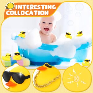 18 Pcs Mini Rubber Ducks Baby Shower Tiny Rubber Ducks Bulk with Sunglasses, Float Bath Toys Bathtub Duckies Mini Ducks for Shower Birthday Party Favors Carnival Gift (Yellow)