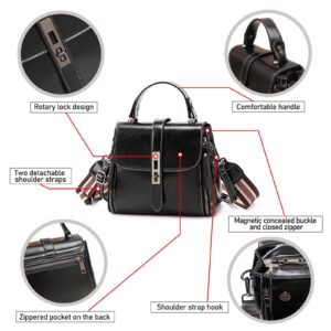 Small Crossbody Bags for Women, Leather Crossbody Bags for Women Trendy Women's Travel Bag with Replacement Shoulder Strap (Black)