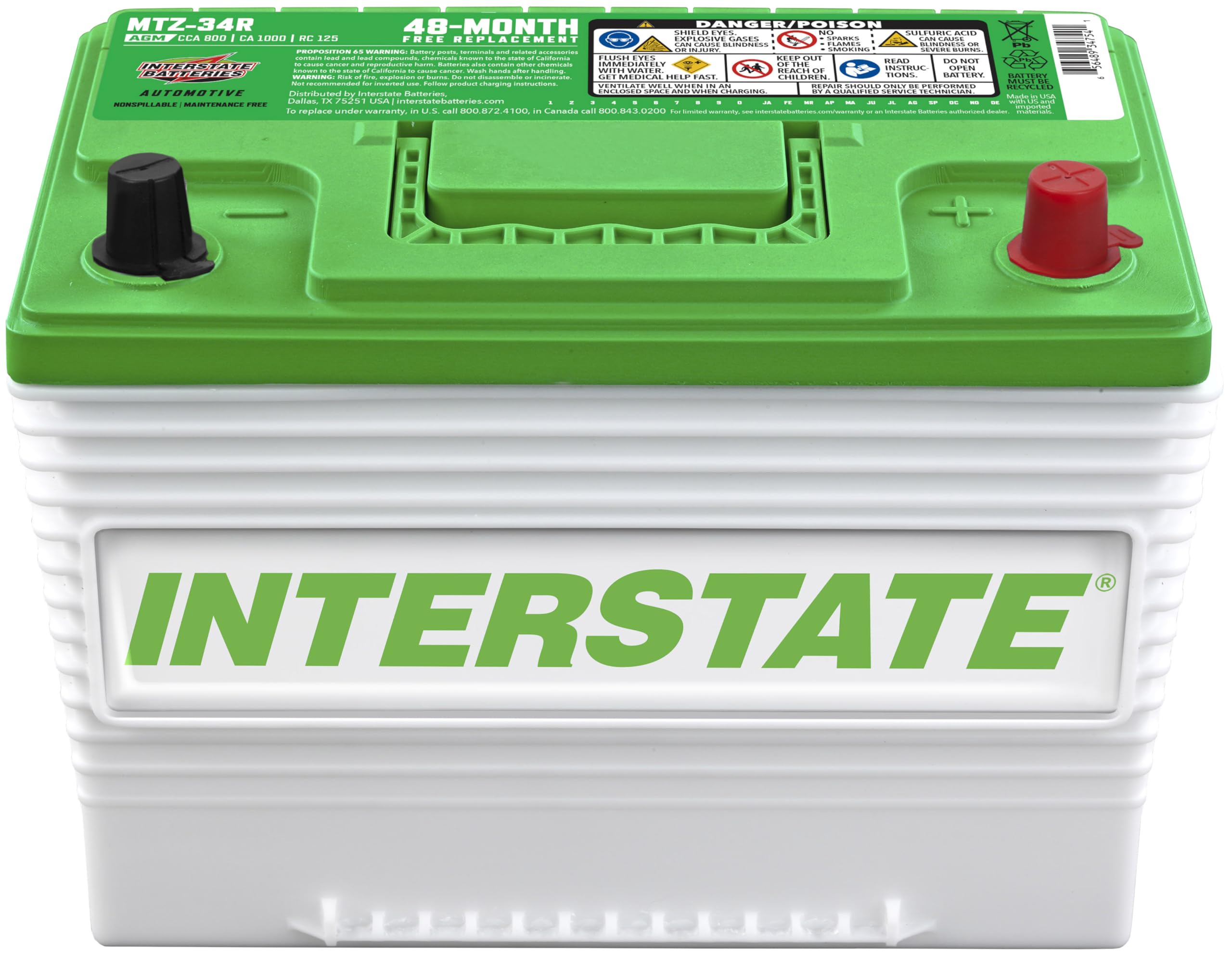 Interstate Batteries Automotive Battery 12V 63Ah (Group 34R) 800CCA SLI Pure Lead AGM Automobile Replacement Battery for Cars, Jeeps, SUVs, Trucks, Vans (MTZ-34R)