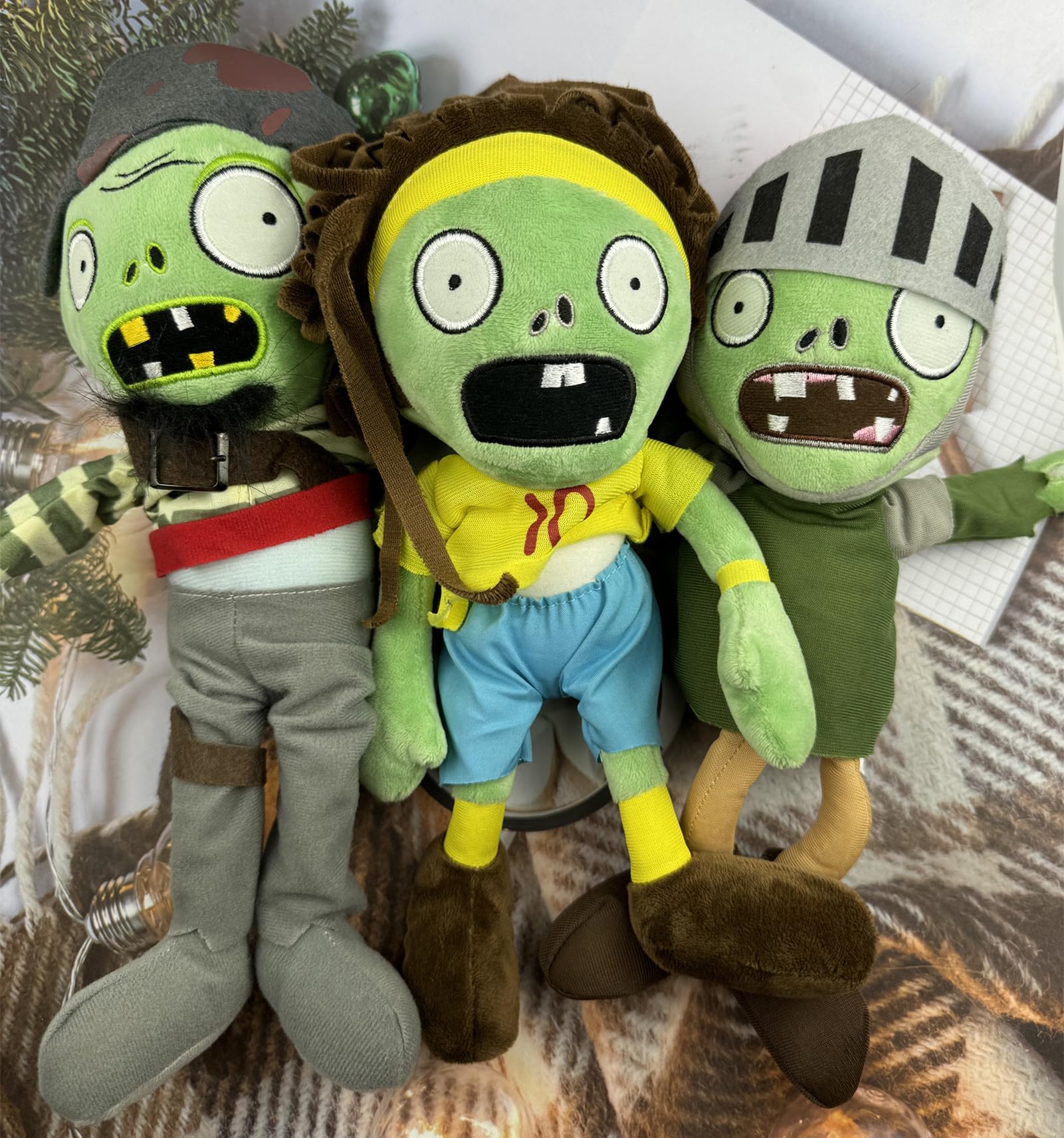 JHESAO 3 PCS Plants and Zombies Plush Zombies Sets Toy Captain Zombie, 1 2 Stuffed Soft Knight Zombies Doll, Football Zombies PVZ Plush Figure Doll New