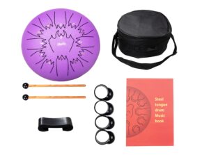 nanrika steel tongue drum, 12 inch 13 note,percussion instrument, hand pan drum, with bag, music book, drumstick and finger cover (lavender)