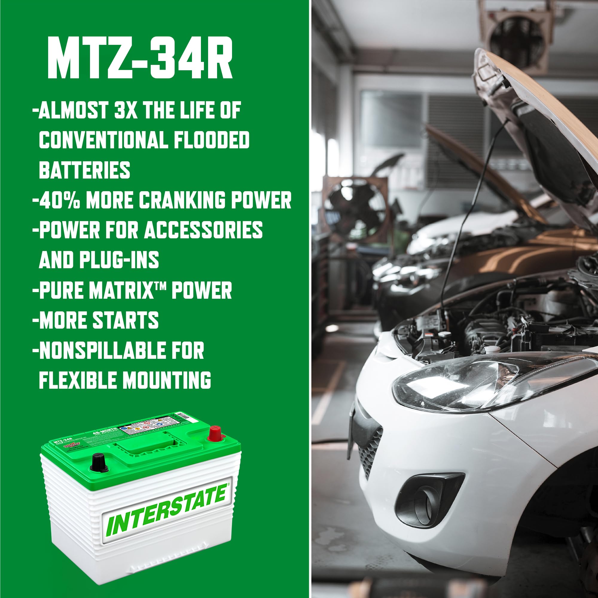 Interstate Batteries Automotive Battery 12V 63Ah (Group 34R) 800CCA SLI Pure Lead AGM Automobile Replacement Battery for Cars, Jeeps, SUVs, Trucks, Vans (MTZ-34R)