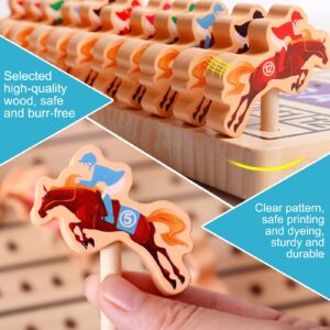 BESTAMTOY Horse Racing Game Wooden Challenge Toy Poker Board Game with 11 Durable Horses Dice and Cards for Kids Family Game Brain Teaser Gambling Game