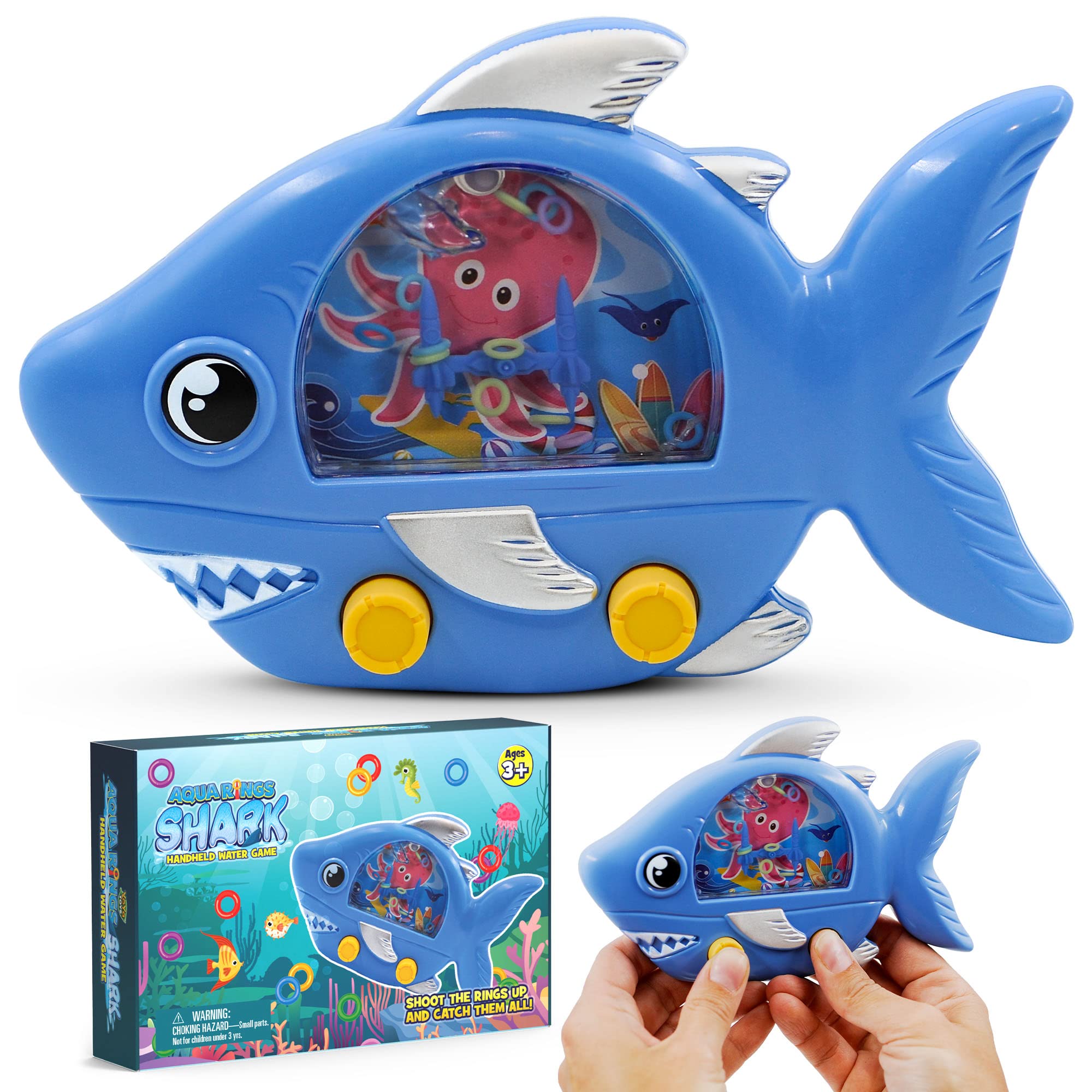 YoYa Toys Aqua Rings Shark Handheld Game for Kids - Retro Toys and Nostalgic Car Activities for Kids - Portable Road Trip Toys and Calming Travel Games - Great Shark Toys Gift and Party Favors