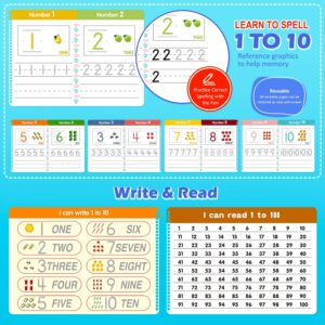 CALSPY 55 Pages Preschool Learning Activities Book+ 8 Dry Erase Markers- Montessori Handwriting Practice Alphabet Numbers Tracing Workbook for Kids Kindergartens Gifts Easter Valentines Children's Day