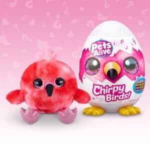 Pets Alive Chirpy Birds (Flamingo) by ZURU, Electronic Pet That Speaks, Giant Surprise Egg, Stickers, Comb, Fluffy Clay, Bird Animal Plush for Girls