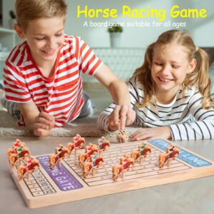 BESTAMTOY Horse Racing Game Wooden Challenge Toy Poker Board Game with 11 Durable Horses Dice and Cards for Kids Family Game Brain Teaser Gambling Game