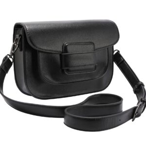 Daisy Rose Cross Body Bag with Magnet Closure - PU Vegan Leather Shoulder Bag - BLACK