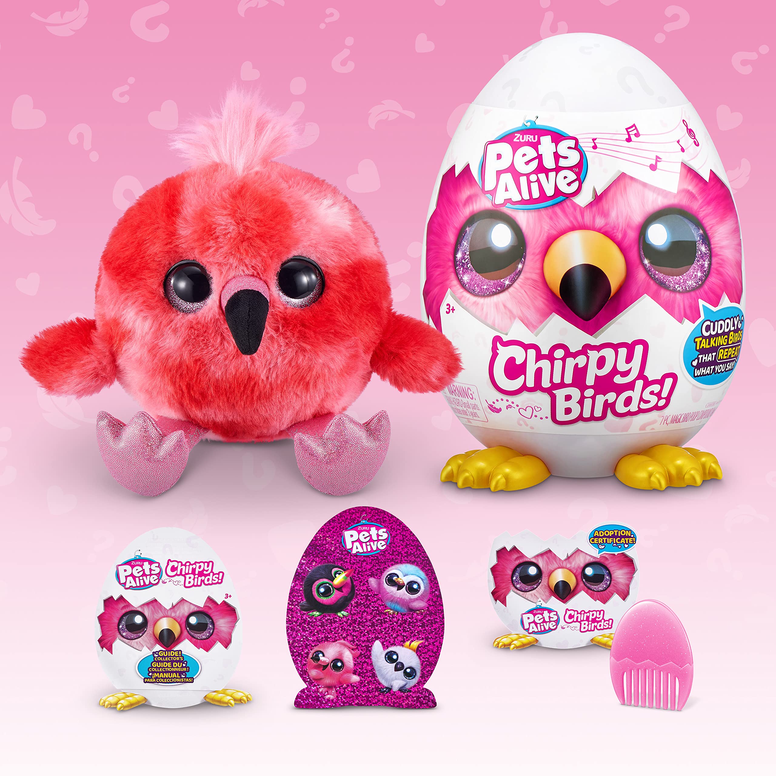 Pets Alive Chirpy Birds (Flamingo) by ZURU, Electronic Pet That Speaks, Giant Surprise Egg, Stickers, Comb, Fluffy Clay, Bird Animal Plush for Girls