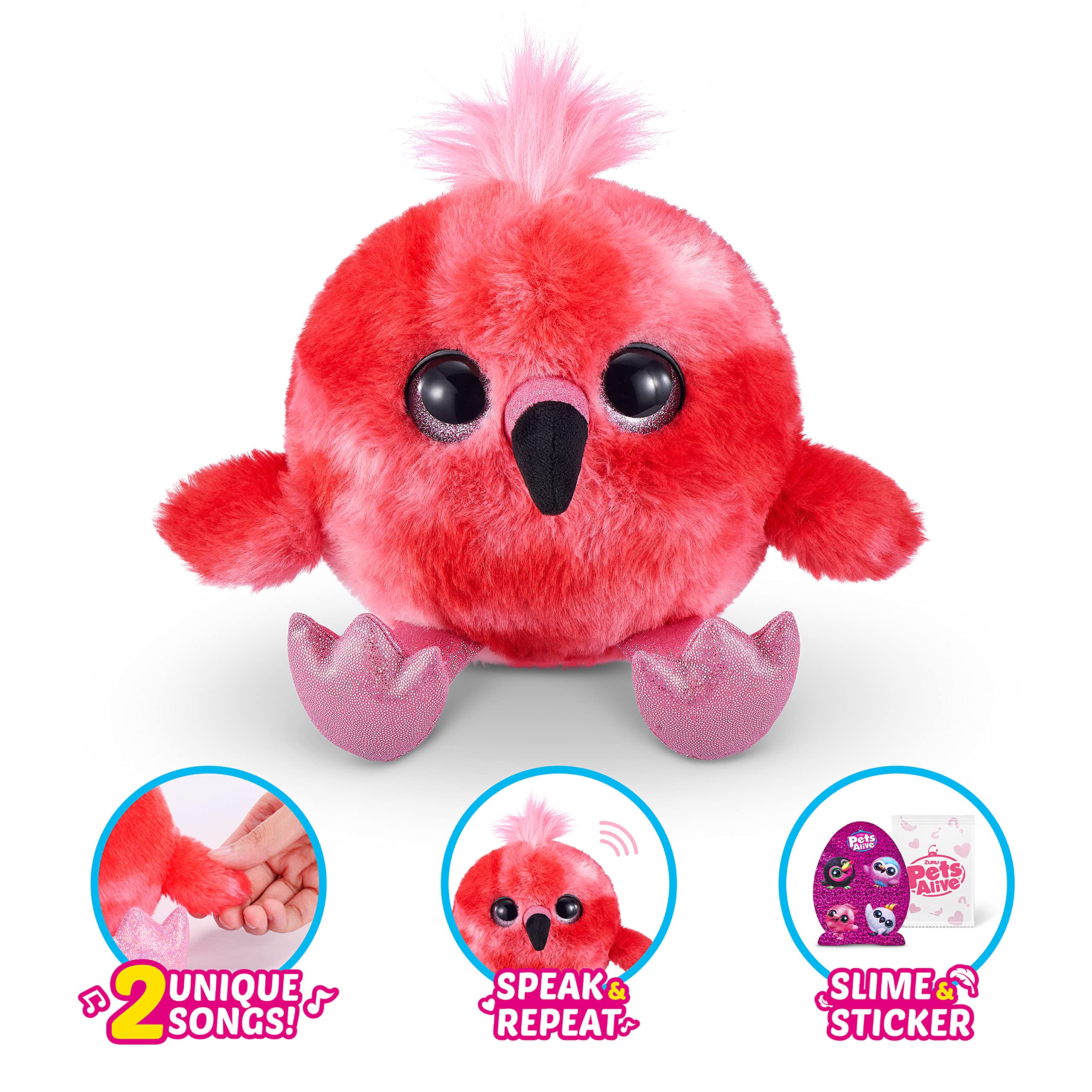 Pets Alive Chirpy Birds (Flamingo) by ZURU, Electronic Pet That Speaks, Giant Surprise Egg, Stickers, Comb, Fluffy Clay, Bird Animal Plush for Girls