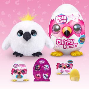 Pets Alive Chirpy Birds (White Cockatoo) by ZURU, Electronic Pet That Speaks, Giant Surprise Egg, Stickers, Comb, Fluffy Clay, Bird Animal Plush for Girls