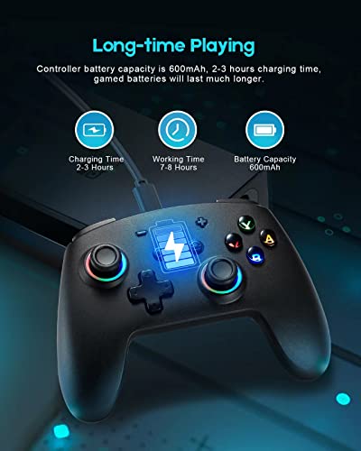 YKOEX Switch Controller, 9 LED Colors, Switch Pro Controller Compatible with Switch/Switch OLED/Switch Lite, Wireless Gamepad with Back Buttons/Programmable/Motion Control/Dual Vibration/Turbo