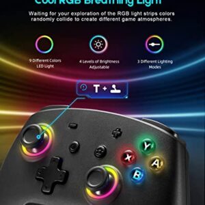 YKOEX Switch Controller, 9 LED Colors, Switch Pro Controller Compatible with Switch/Switch OLED/Switch Lite, Wireless Gamepad with Back Buttons/Programmable/Motion Control/Dual Vibration/Turbo