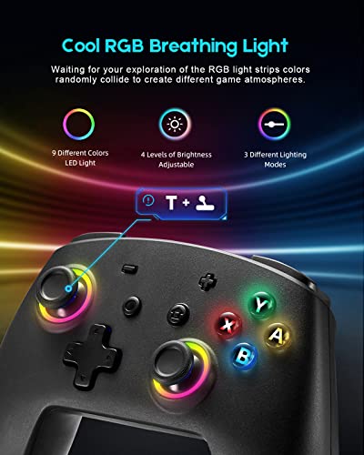 YKOEX Switch Controller, 9 LED Colors, Switch Pro Controller Compatible with Switch/Switch OLED/Switch Lite, Wireless Gamepad with Back Buttons/Programmable/Motion Control/Dual Vibration/Turbo