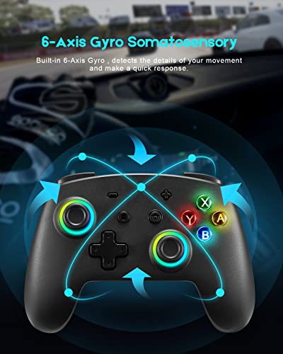 YKOEX Switch Controller, 9 LED Colors, Switch Pro Controller Compatible with Switch/Switch OLED/Switch Lite, Wireless Gamepad with Back Buttons/Programmable/Motion Control/Dual Vibration/Turbo