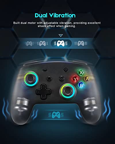 YKOEX Switch Controller, 9 LED Colors, Switch Pro Controller Compatible with Switch/Switch OLED/Switch Lite, Wireless Gamepad with Back Buttons/Programmable/Motion Control/Dual Vibration/Turbo