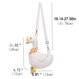 LOXOMU Cute Plush Duck Crossbody Bag, Animals Kawaii Coin Purse Soft Plush Shoulder Bag,Cartoon Crossbody Bag for Women (White)