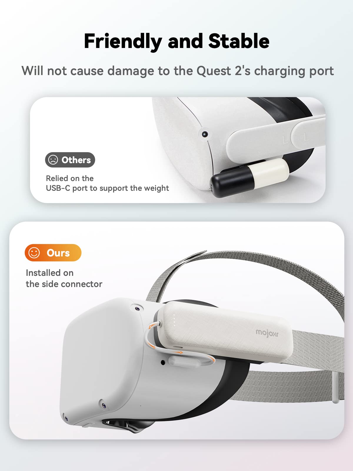 MOJOXR 4000mAh Battery Pack Accessories Compatible with Quest 2, Rechargeable Power Bank Extended 2hrs Extra Playtime, Fit for The Quest 2 Soft&Elite Strap and Most 3rd-Party Head Strap