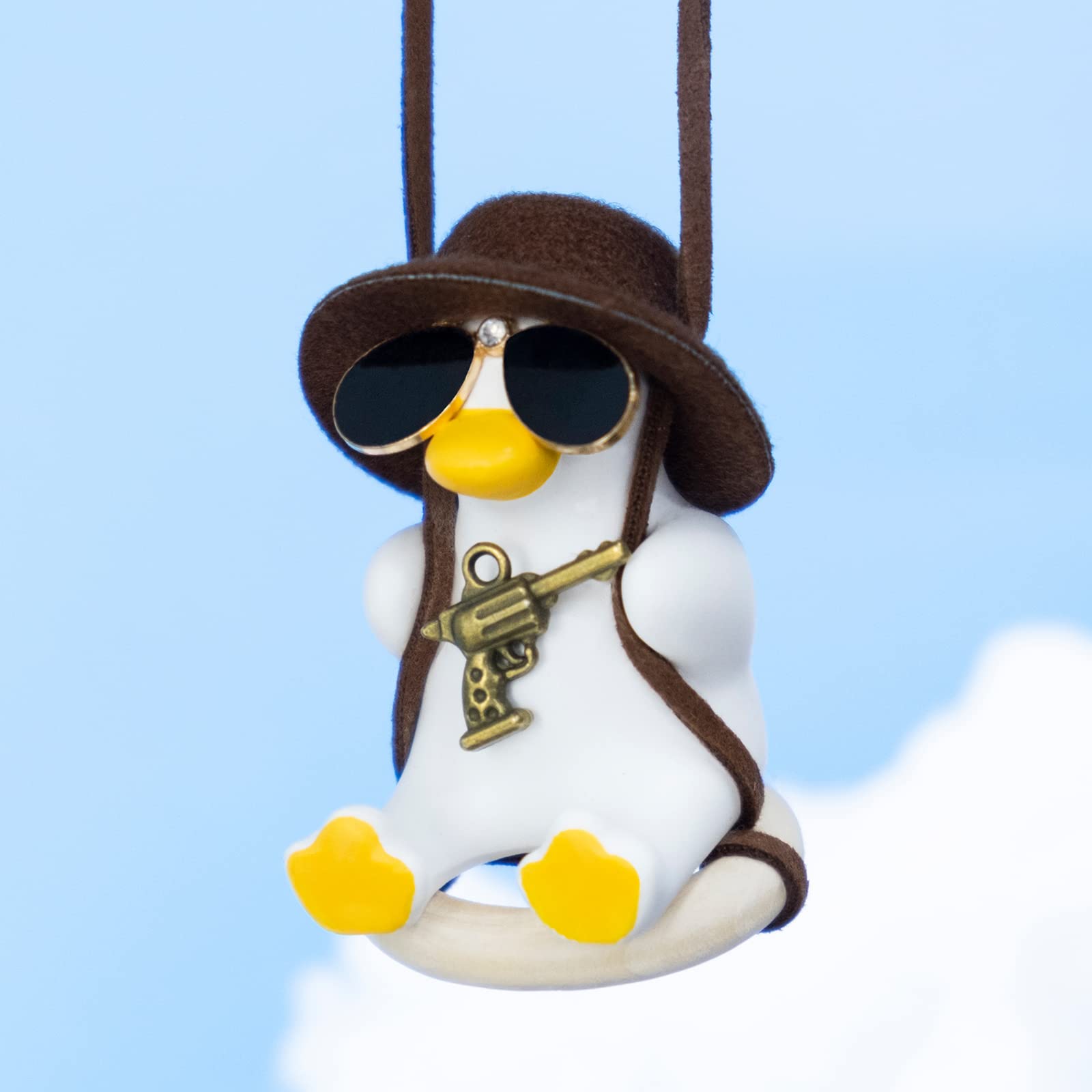 Trvl Fielder Super Cute Anime Car Accessories - Swinging Duck Car Hanging Ornament for Rear View Mirror - Delightful Car Accessories and Decorate (White - Fat Cowboy)