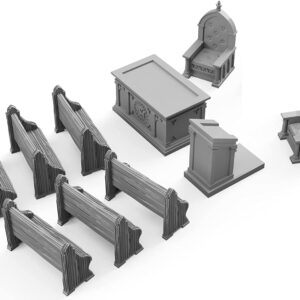 3DEGOS Church Chapel Chattels Furniture Set DND Terrain 28mm for Dungeons and Dragons, D&D, Pathfinder, Warhammer 40k, RPG, Miniatures, Age of Sigmar, Tabletop, D and D, Dungeons and Dragons Gifts