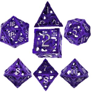 Hollow Metal DND Dice Set/Dungeons and Dragons Accessories/D and D Dice Starter Kit/Role Playing Game Dice/Dragon Dice Game Set D&D /D4 D8 D10 D12 D20 (Purple)