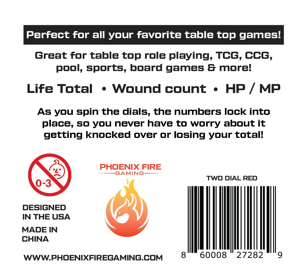 Life Counter / Wound Counter - Number dial - Two Dial Red - MTG, Warhammer 40k, D&D, or Other Tabletop Games - Phoenix Fire Gaming